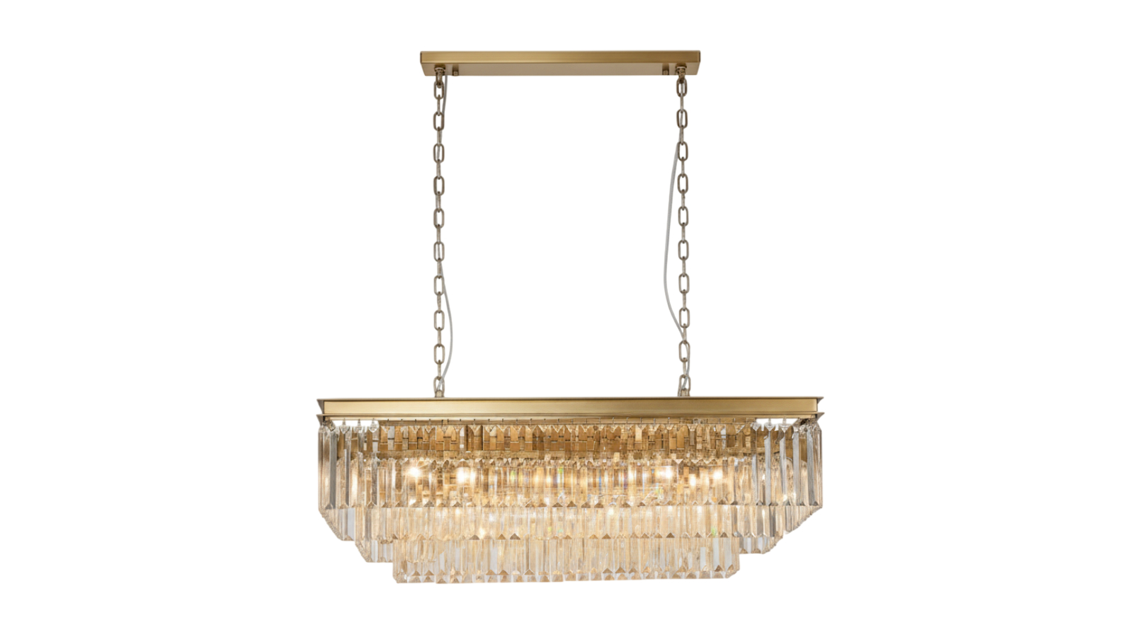 Element Lighting Marf 3-Tier 15-Light Rectangle Crystal Chandelier - Brass
