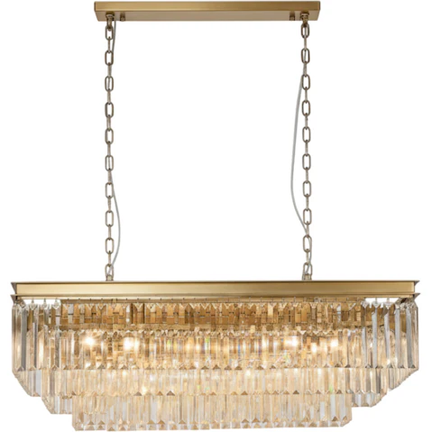 Element Lighting Marf 3-Tier 15-Light Rectangle Crystal Chandelier - Brass