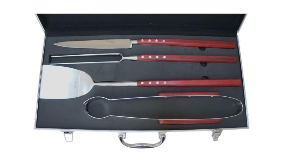 Laguiole By Louis Thiers 4 Piece Artisan BBQ Set with Red Wood Handle