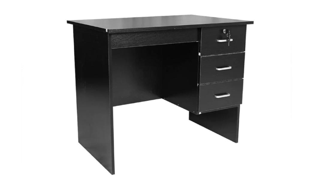 Design Square Black Modern Office Desk 3-Drawer - 120cm
