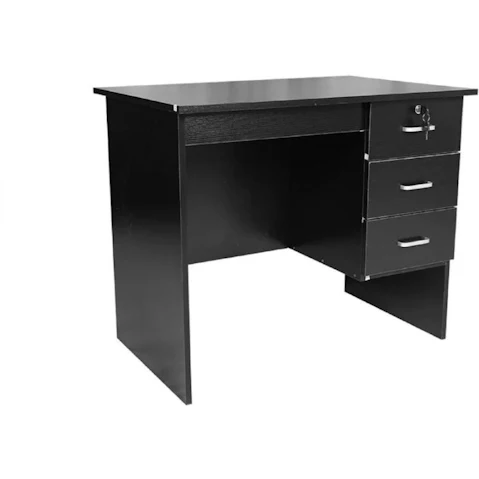 Design Square Black Modern Office Desk 3-Drawer - 120cm
