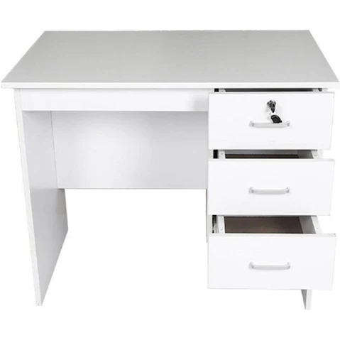 Design Square White Modern Office Desk 3-Drawer - 120cm