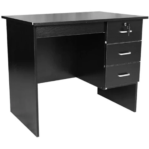Design Square Black Modern Office Desk 3-Drawer - 90cm