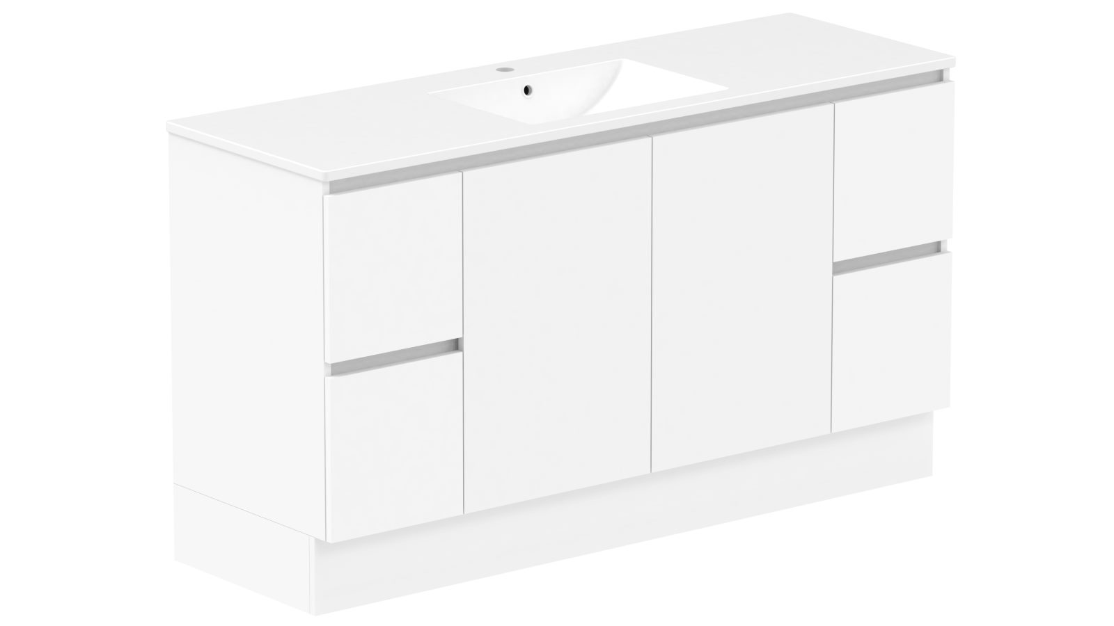 ADP Jane 1500mm Express Door & Drawer Twin Vanity with Centre Basin Cast Marble Top - Polar Gloss White