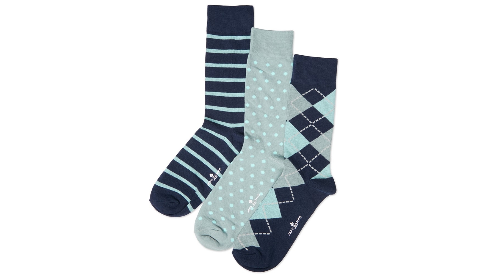 Jeff Banks Pair of 3 Lux Sock - Aqua 