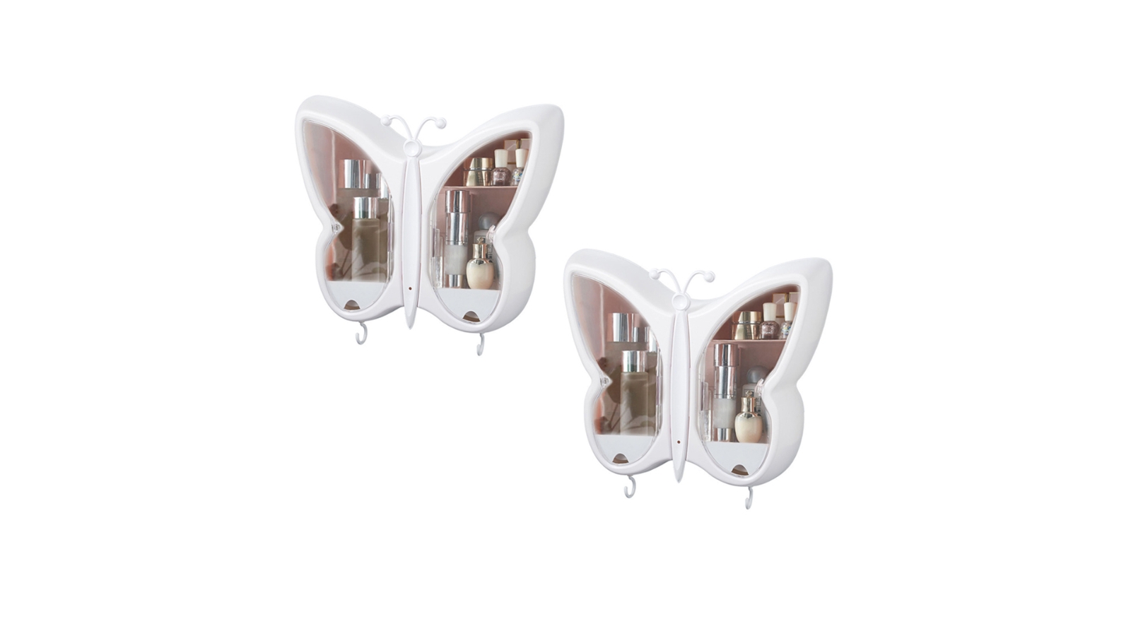 Soga 2x Butterfly Shape Wall-Mounted Makeup Organiser - White