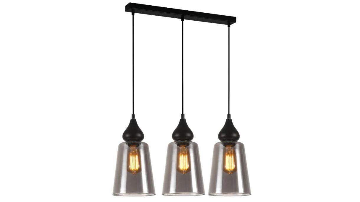 JEREZ Modern Interior Smokey Black Ellipse Glass Flat Top 3 Pendant Light with Base Base