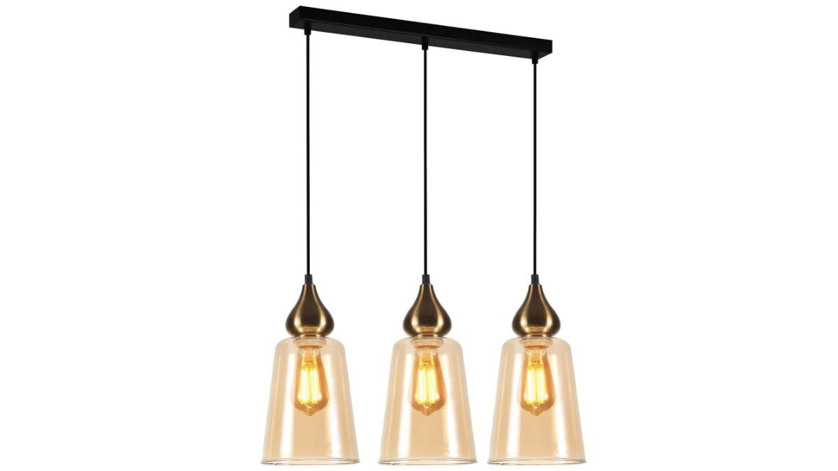 JEREZ Modern Interior Bronze Amber Ellipse Glass Flat Top 3 Pendant Light with Base Base