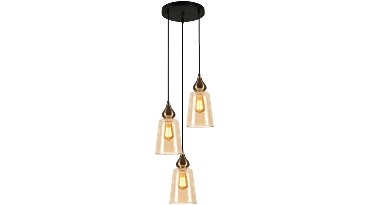 JEREZ Modern Interior Bronze Amber Ellipse Glass Flat Top 3 Pendant Light with Round Base