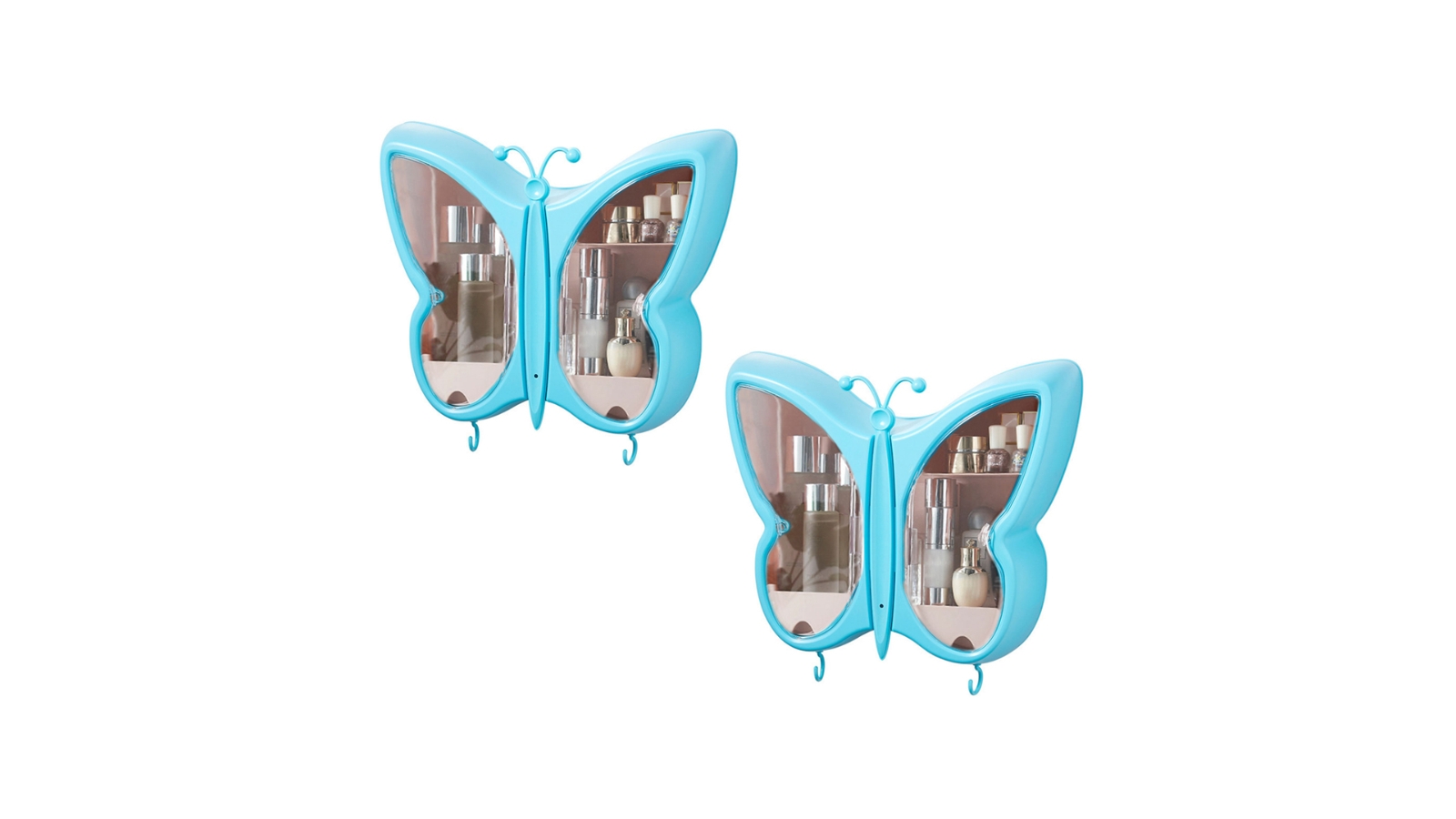 Soga 2x Butterfly Shape Wall-Mounted Makeup Organiser - Blue