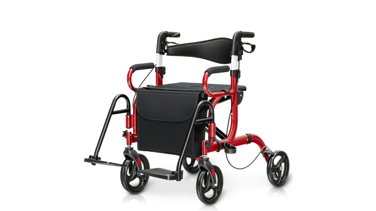 Costway 2-in-1 Folding Rollator Walker and Transport Wheelchair - Red