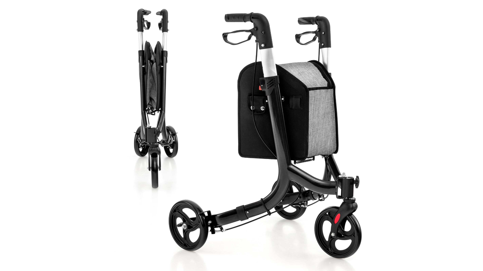 Costway Aluminum Rollator Walker with Hand Brake and Storage Bag - Black