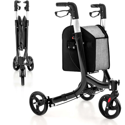 Costway Aluminum Rollator Walker with Hand Brake and Storage Bag - Black