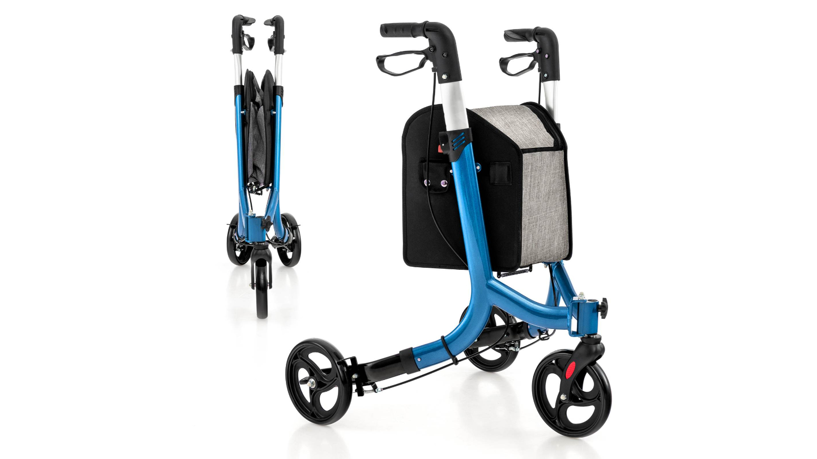 Costway 3-Wheel Foldable Rollator Walker with Zippered Storage Bag - Blue