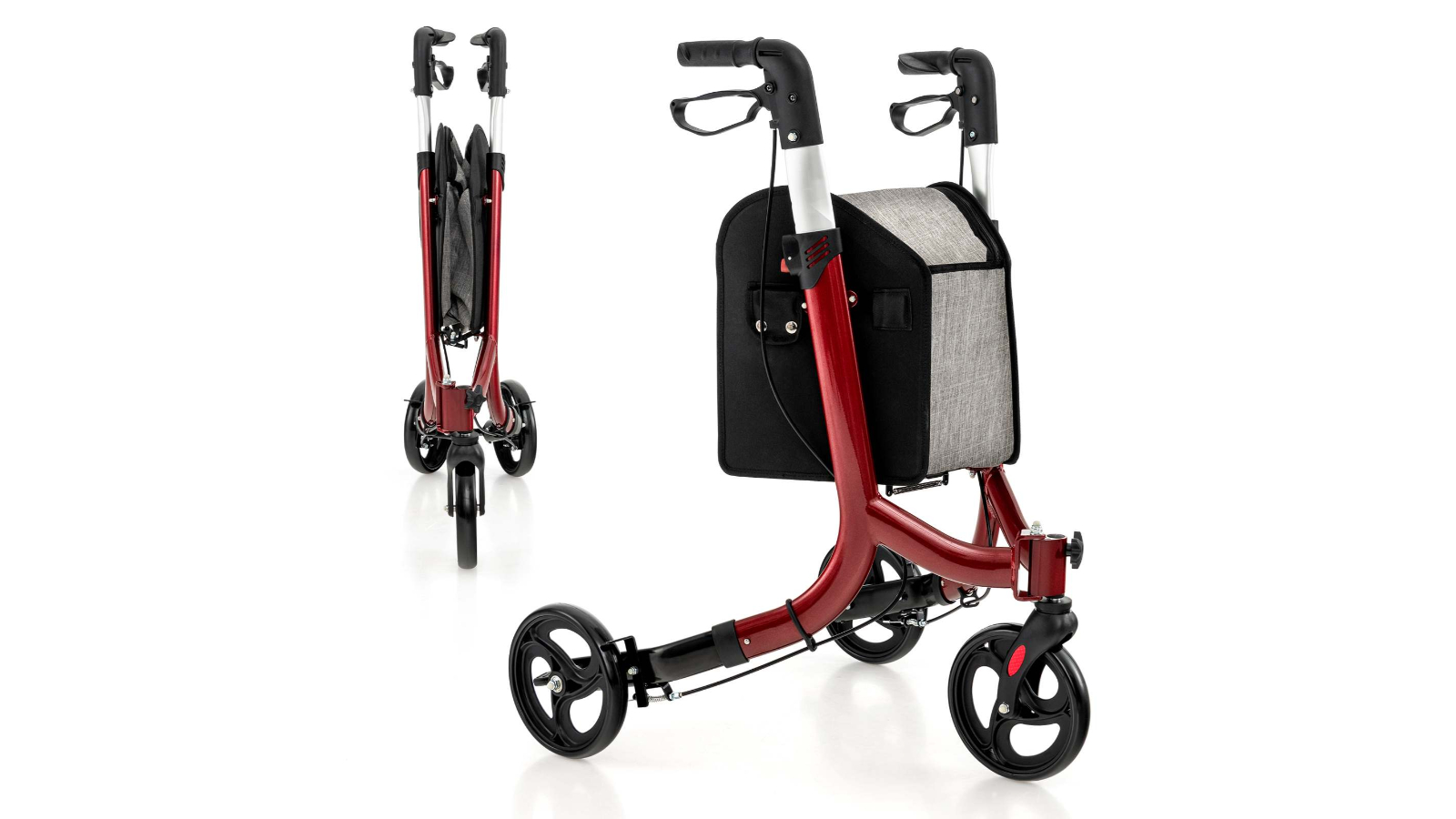 Costway Aluminum Rollator Walker with Hand Brake and Storage Bag - Red