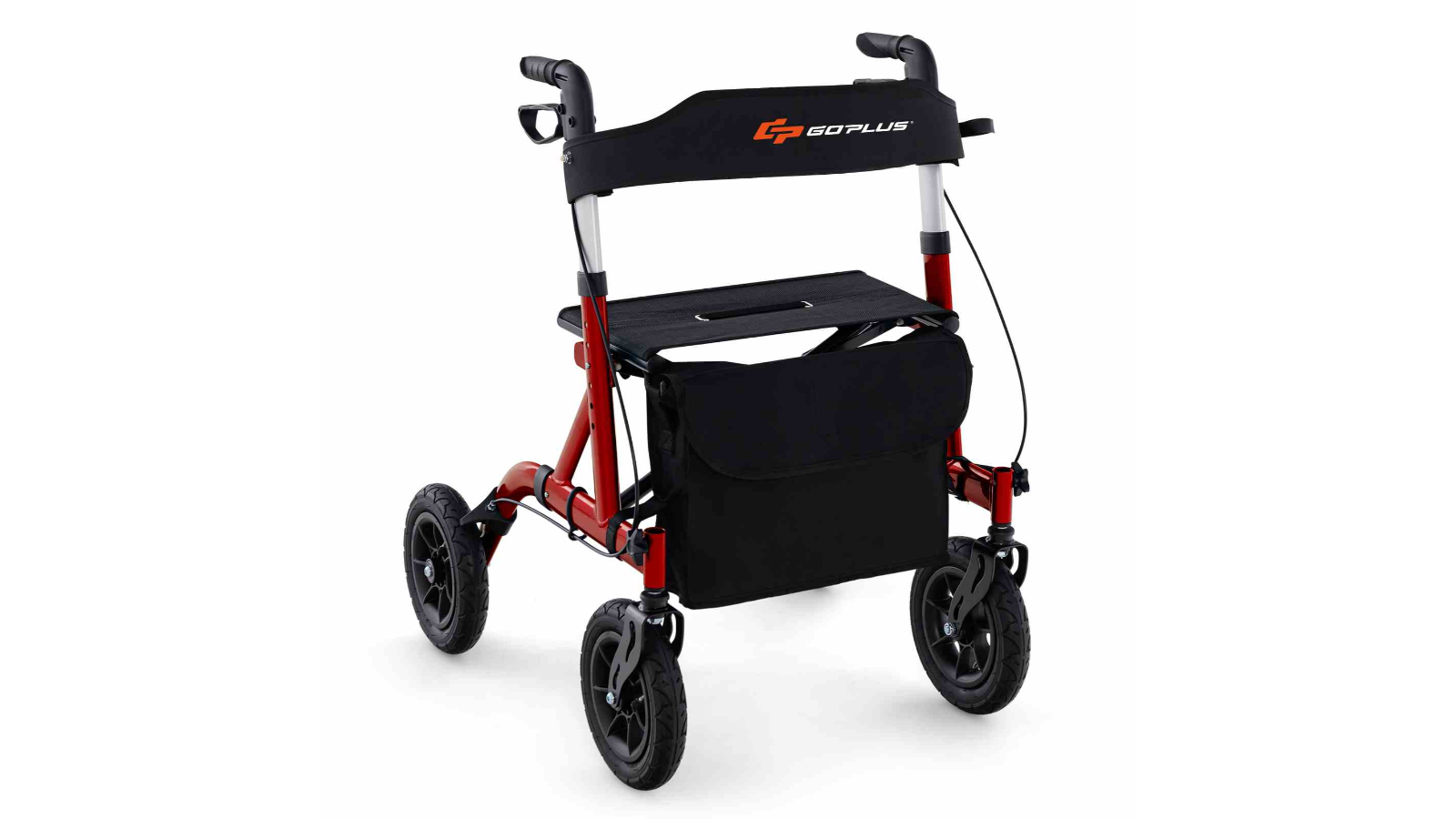 Costway Folding Aluminum Rolling Walker with Seat and Storage - Red