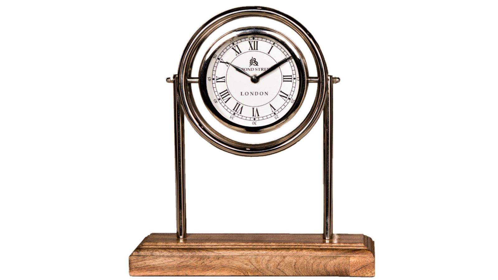 SSH Collection Timber/Nickel Bond Street Tall Desk Clock with Round White Face - 33cm