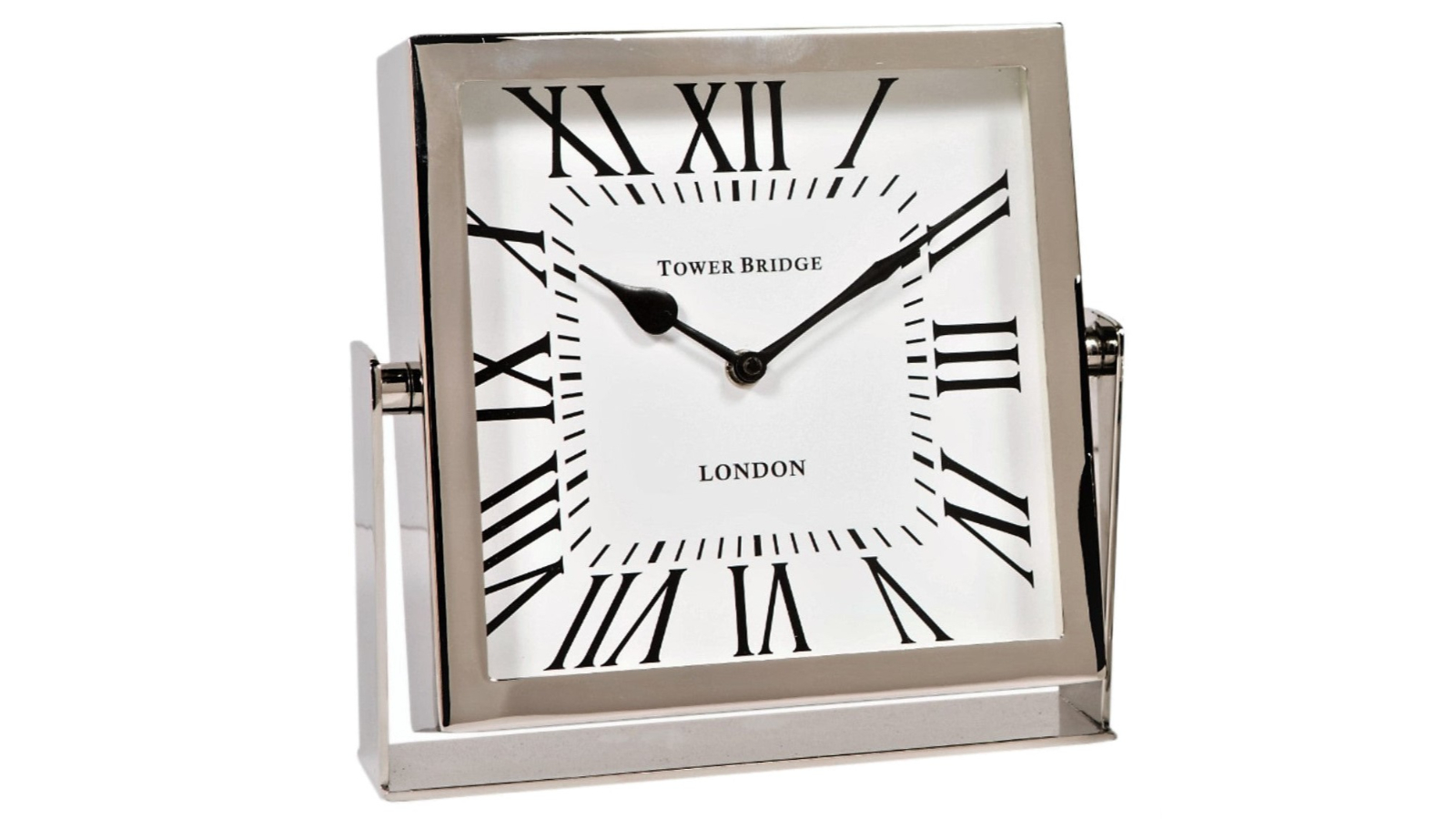 SSH Collection Nickel Tower Bridge Tall Desk Clock with Square White Face - 22.5cm