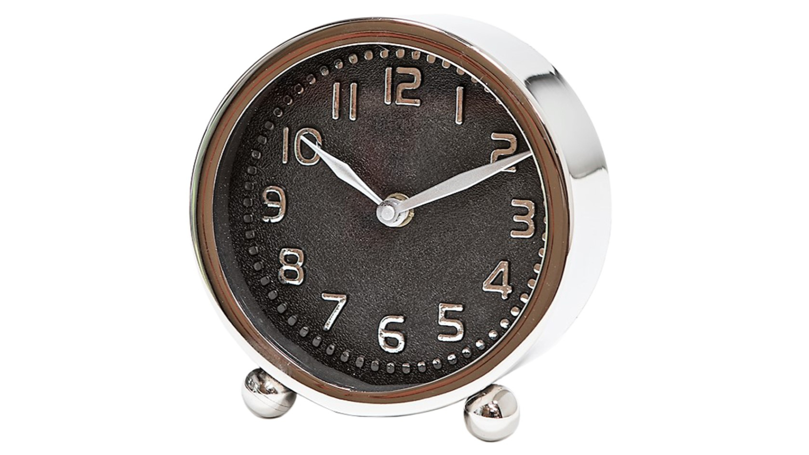 SSH Collection Nickel Felix Tall Desk Clock with Round Black Face - 17cm