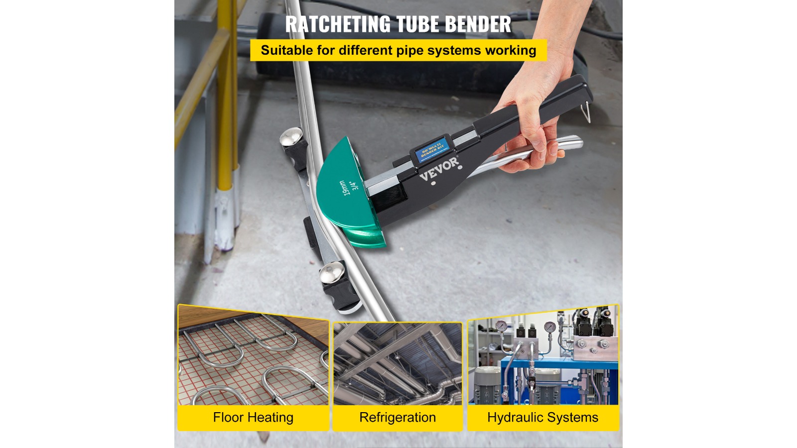 VEVOR Pipe Tube Bender – 1/4 To 7/8 Inch Ratcheting Bender Kit, 90° Forward/Reverse Bends With 7 Dies, Pipe Cutter & Reamer For HVAC