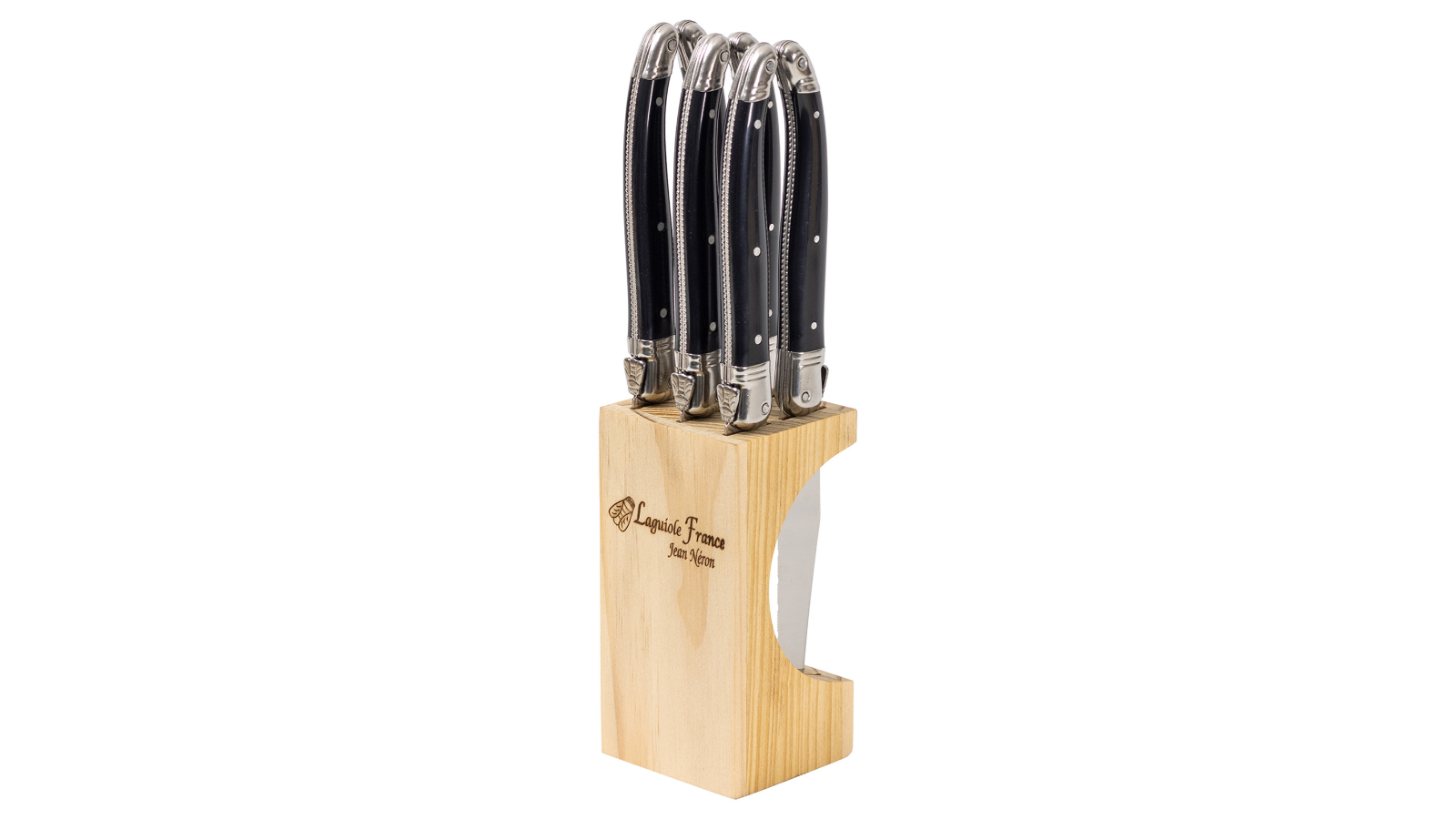 Laguiole Jean Neron Set of 6 Slim Wooden Block Steak Knife - Black
