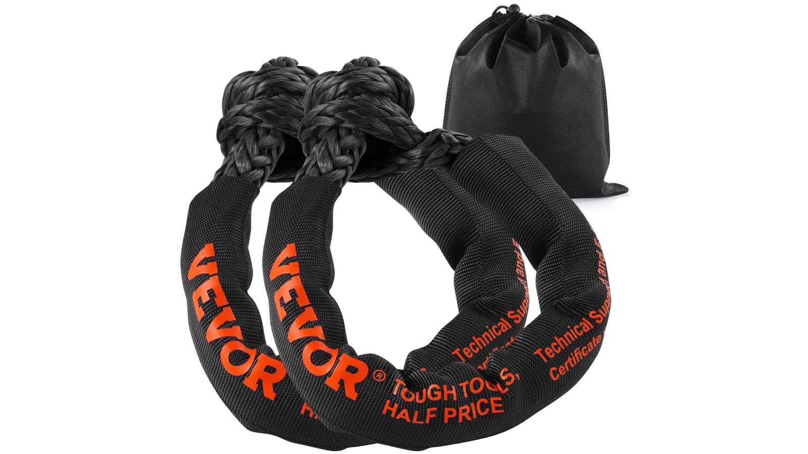 Vevor 2 Piece Soft Shackle Synthetic Recovery Rope - Black