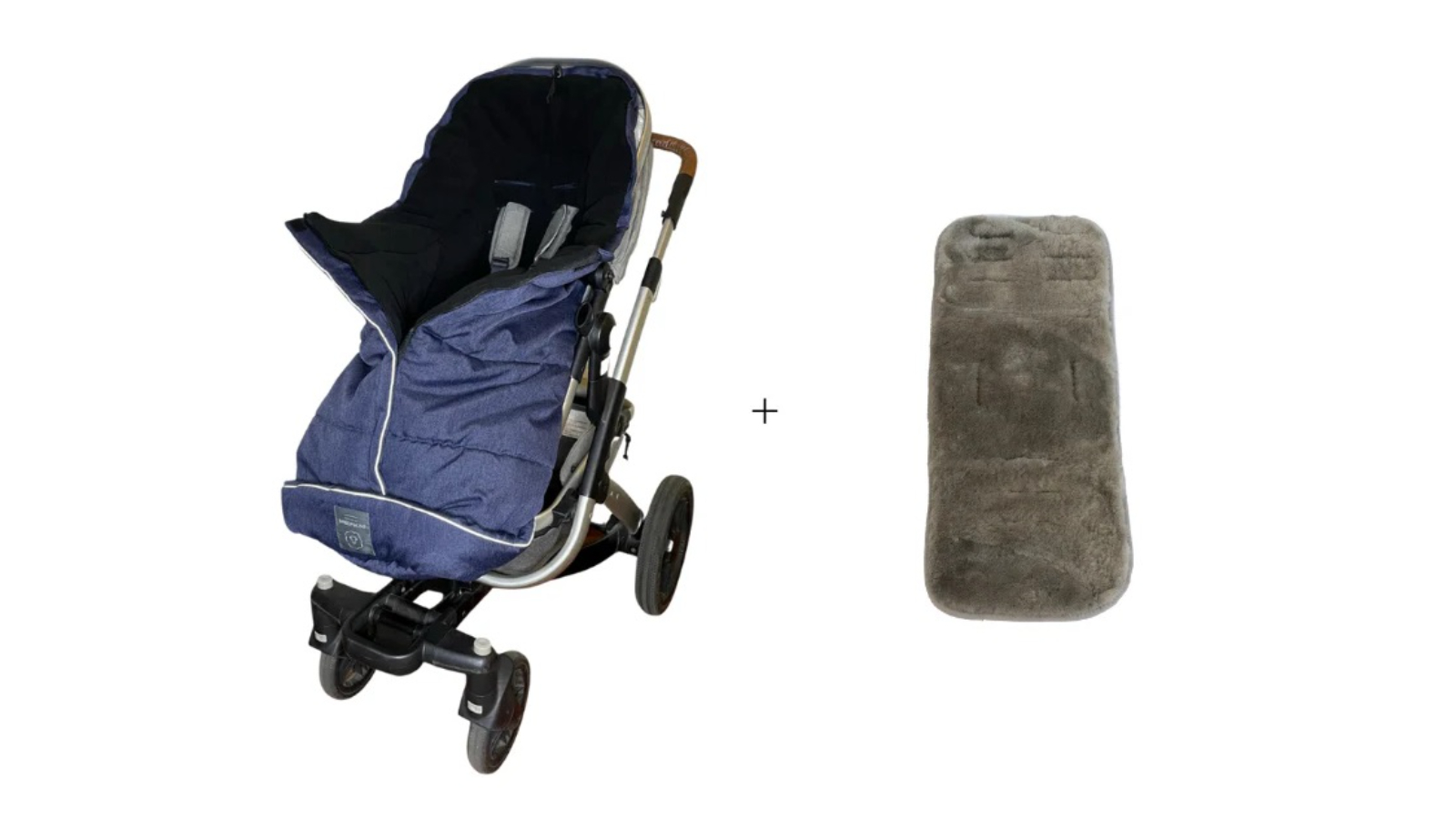 Naturally Sheepskins Combi Fleece Footmuff with Removable Lambskin Liner - Linear Navy/Grey
