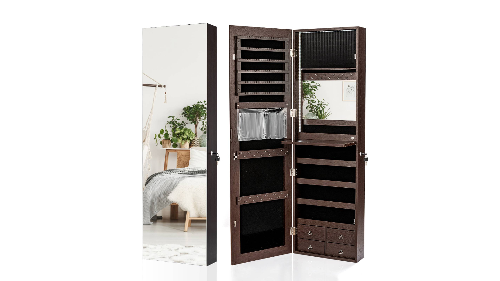 Costway LED Full Length Mirror Jewelry Storage Cabinet - Brown
