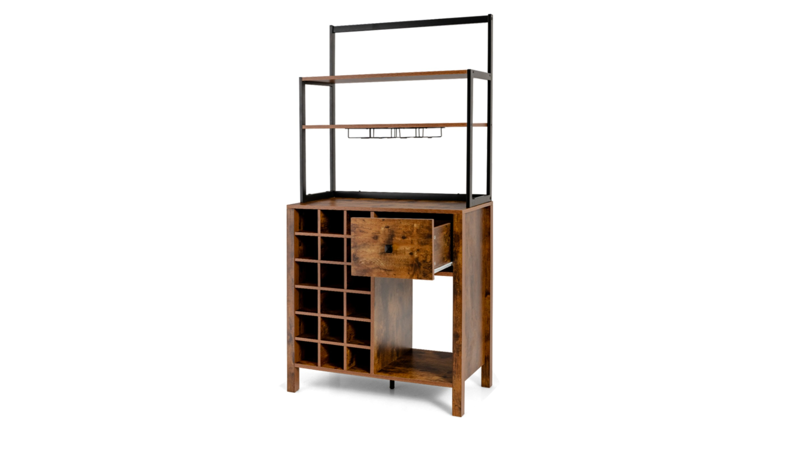 Costway 3-Tier Bakers Rack Cabinet with Wine Rack and Drawer - Brown