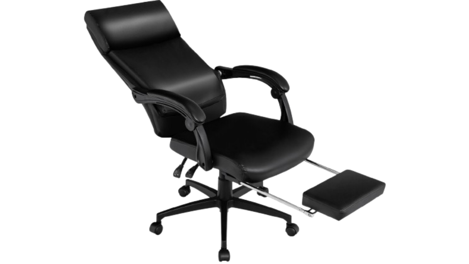 Costway Black Leather Swivel Office Chair with Armrest and Footrest