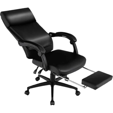 Costway Black Leather Swivel Office Chair with Armrest and Footrest