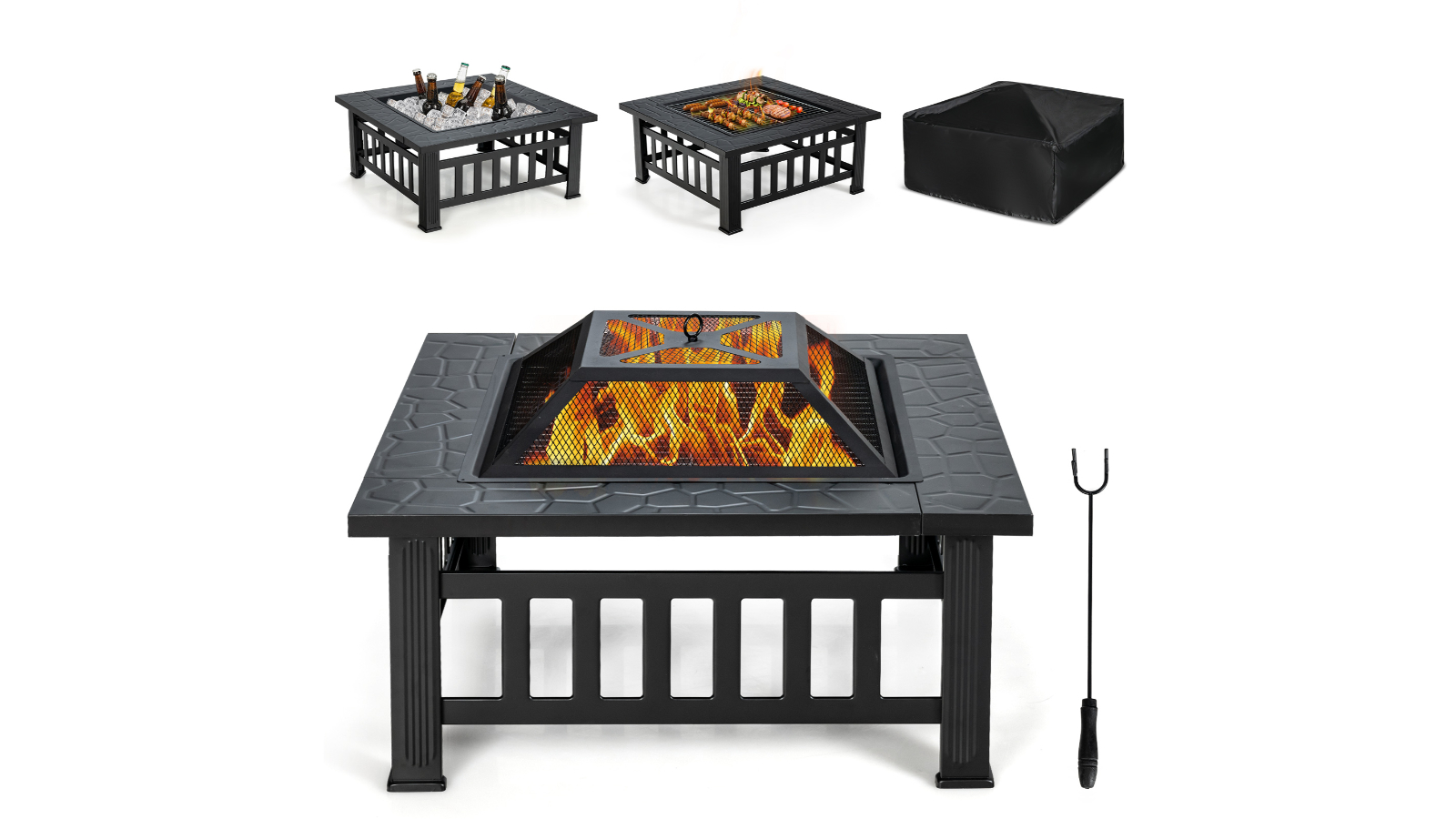 Costway 3-in-1 Outdoor Fire Pit Table BBQ Grill and Wood Burning Fireplace