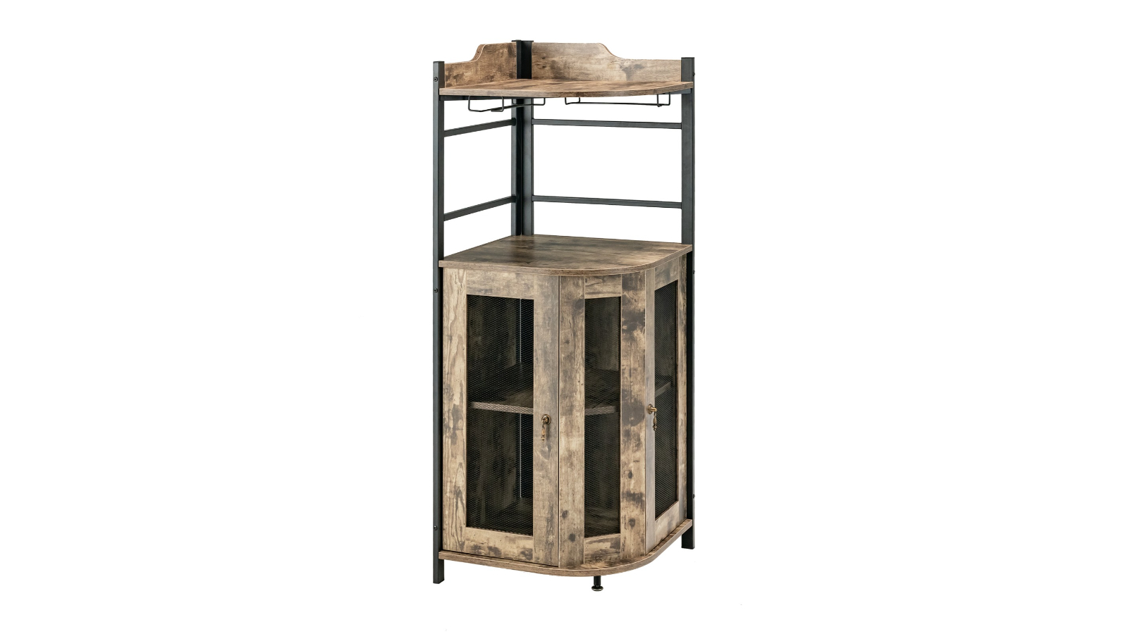 Costway Corner Bar Cabinet with Glass Holder Mesh Doors and Wine Shelf