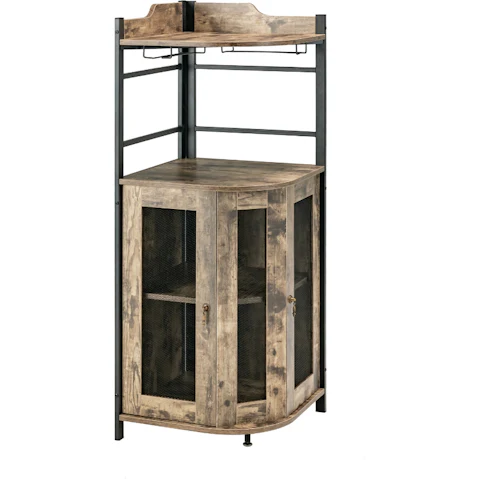 Costway Corner Bar Cabinet with Glass Holder Mesh Doors and Wine Shelf