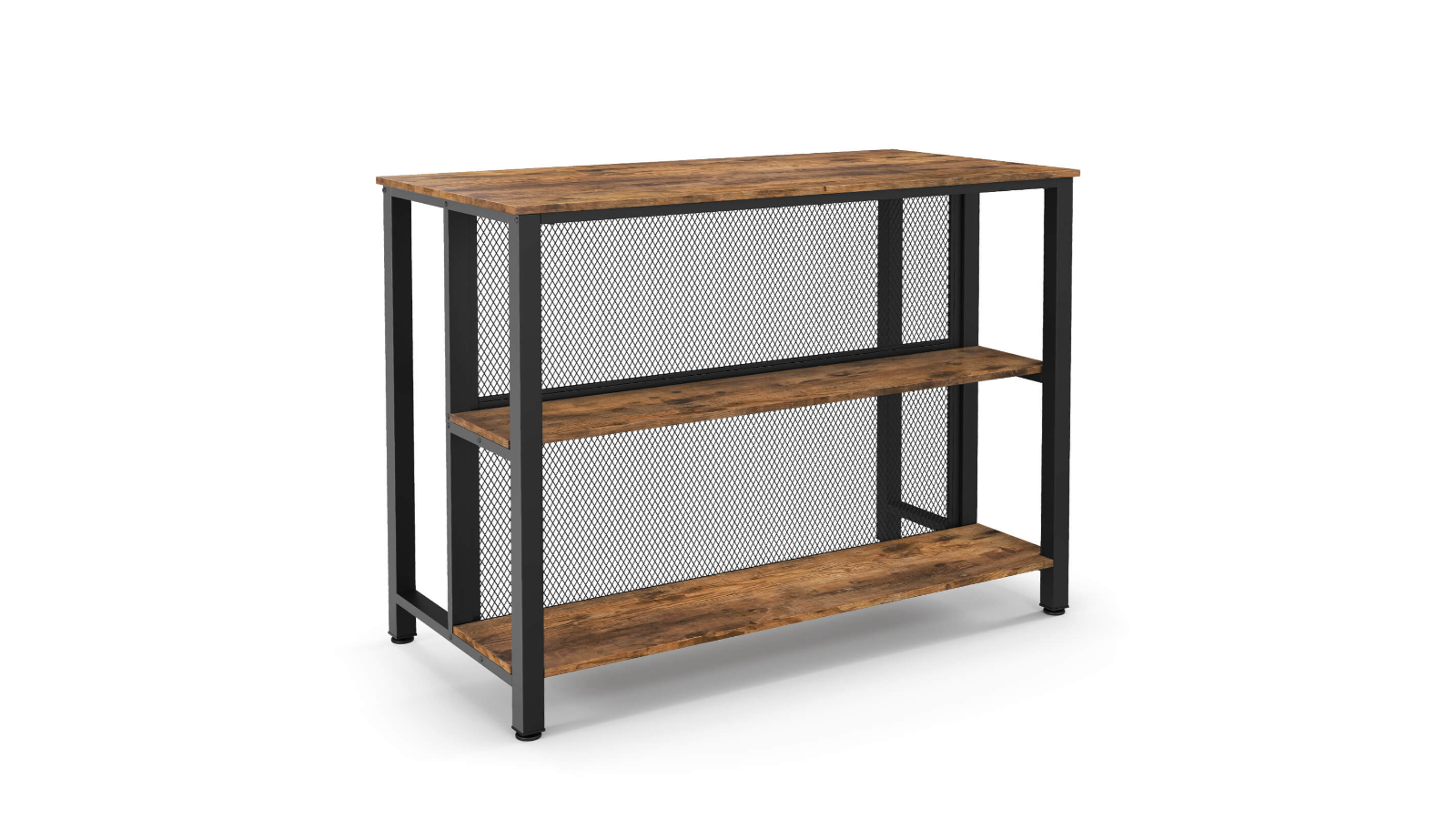 Costway Wood Kitchen Buffet Island Table 3-Tier Wine Bar with Open Shelves - Brown