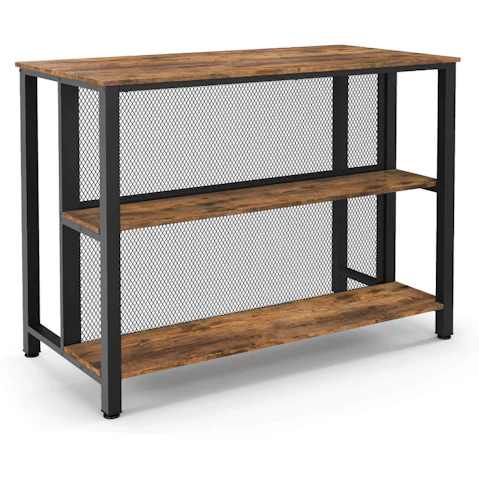 Costway Wood Kitchen Buffet Island Table 3-Tier Wine Bar with Open Shelves - Brown