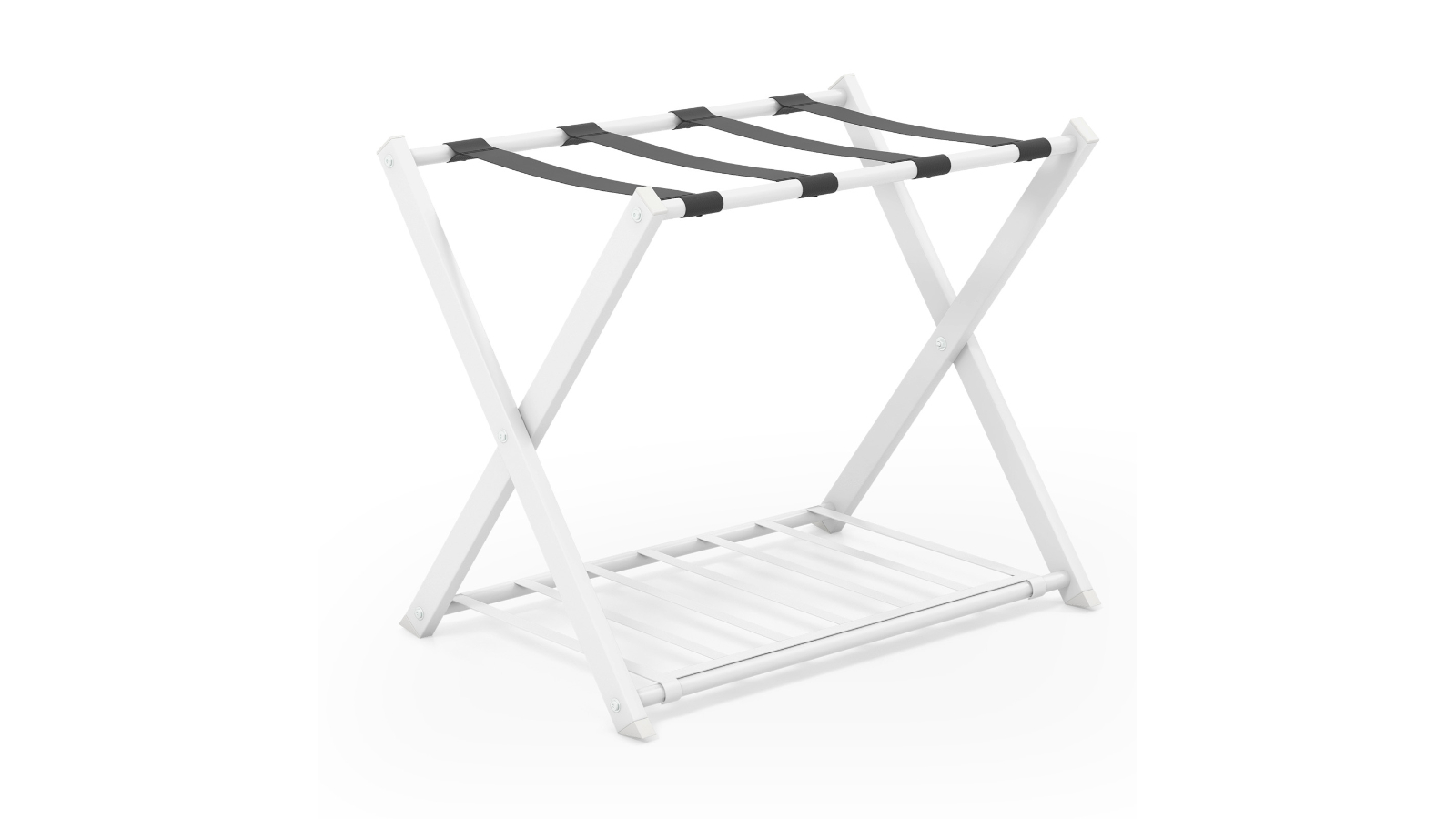 Costway 2-Tier Folding Iron Luggage with Shelf Bag Storage - White