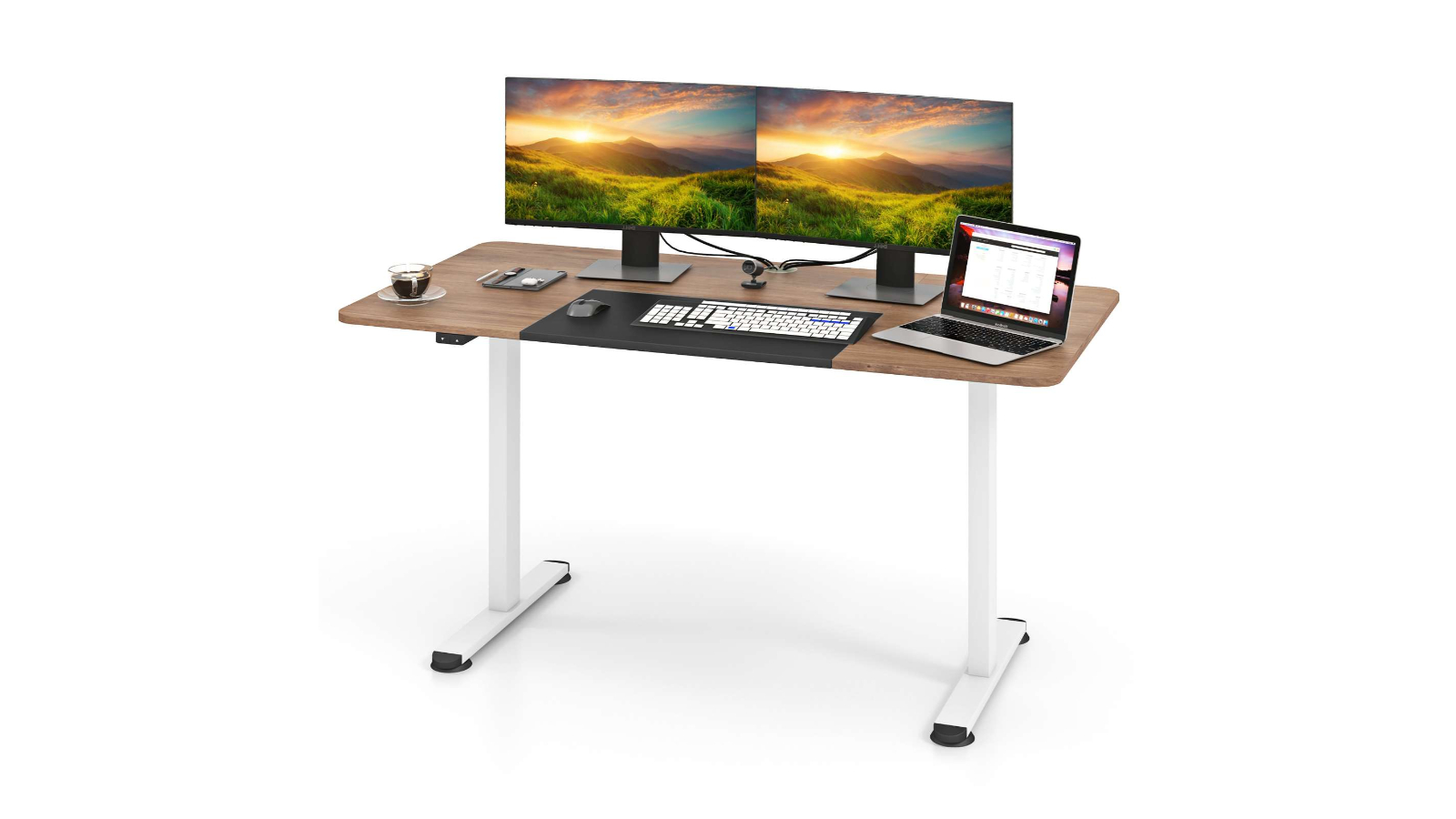 Costway 140 x 70cm Electric Standing Desk with Hook - Natural/White