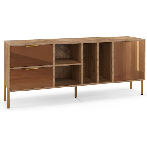 Costway Rustic Sideboard and Console Table Mirrored Buffet Cabinet - Natural