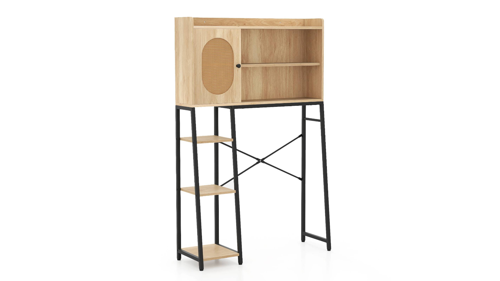 Costway Adjustable Over Toilet Natural Storage Shelf Rack Stand Metal Cabinet