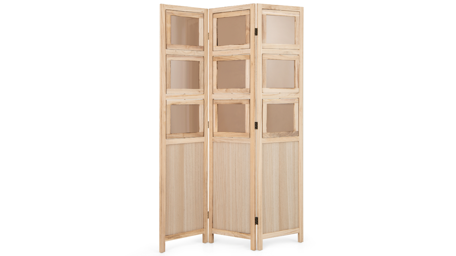 Costway 3-Panel Paulownia Wood Room Divider with 9 Swivel