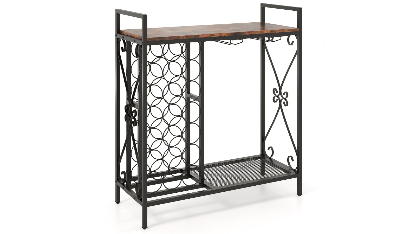 Costway 21 Bottle Freestanding Wine Rack Shelf with Glass Holder and Wooden Top for Kitchen