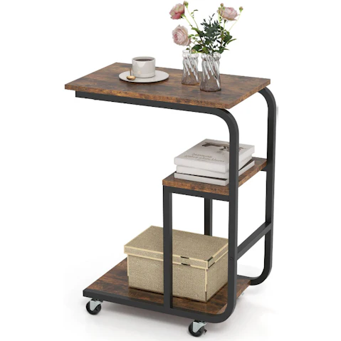 Costway C-Shaped End Metal Sofa Side Table with Shelves