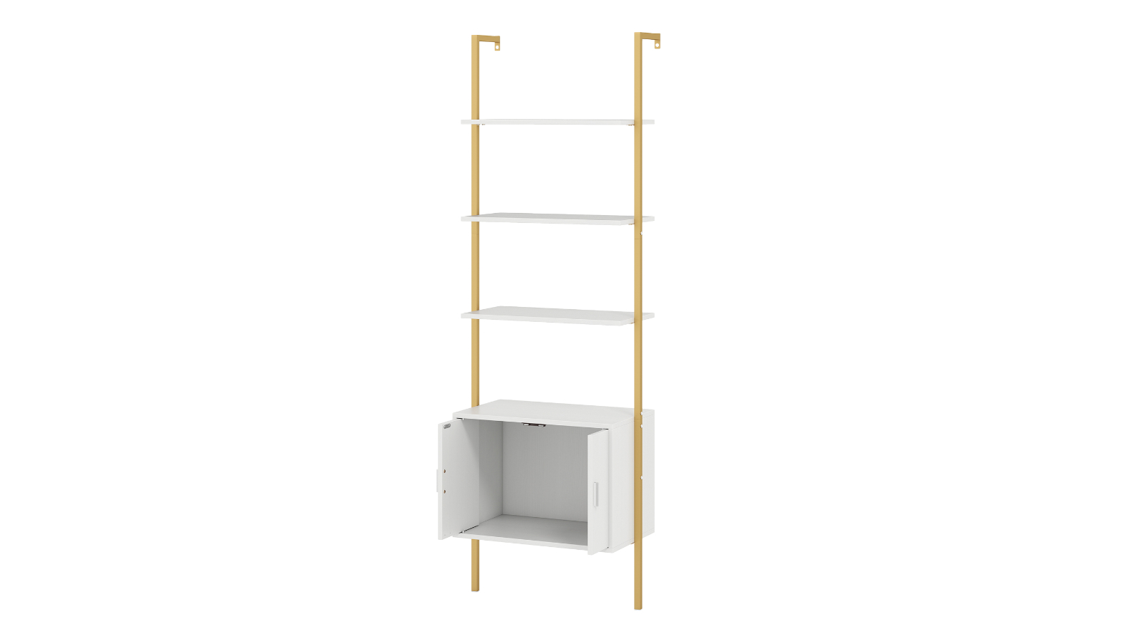 Costway 5-Tier Wall-Mount Ladder Bookshelf with Cabinet and Open Storage - White