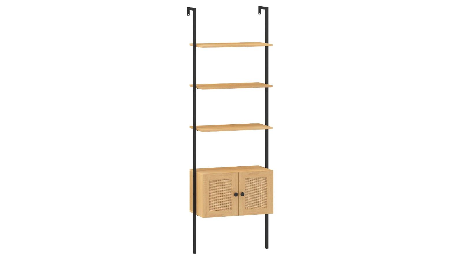 Costway 5-Tier Wall-Mount Ladder Bookshelf with Cabinet and Metal Frame - Natural