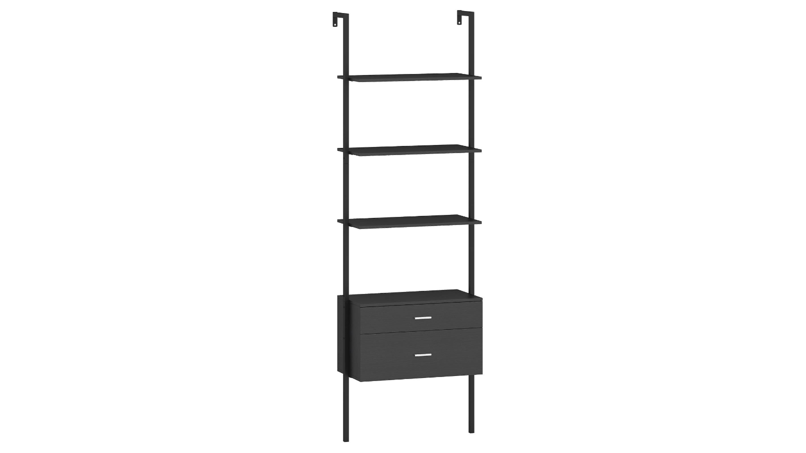 Costway 6-Tier Wall-Mount Ladder Bookshelf with 2 Drawers - Black
