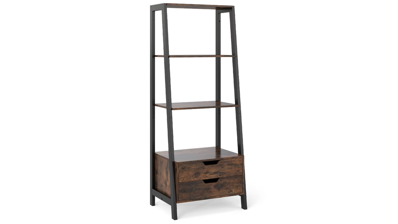 Costway Ladder Bookshelf with Storage Shelf and Drawer Display Rack - Brown