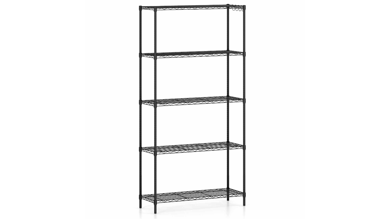Costway 5-Tier Elegant Unit Adjustable Storage Shelves with 4-Hooks and Leveling Feet