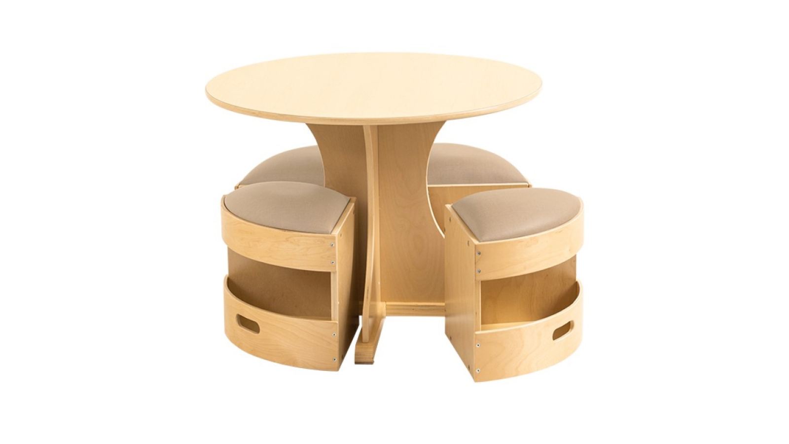 Jooyes Set of 5 Round Wooden Kids Table with Storage Stool - Beige