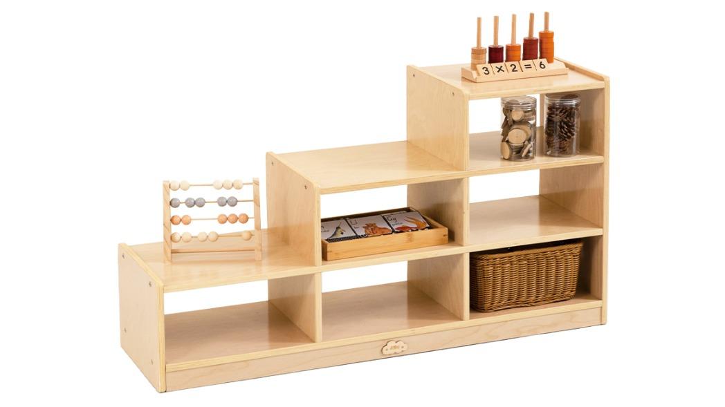Jooyes Kids Ladder Storage Cabinet Birch Plywood Open Back with 6 bins
